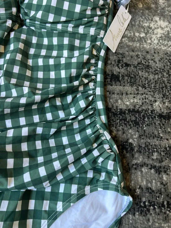 NWT ANNE COLE Gingham Ruched One Piece Bathing Suit - Picture 4 of 12